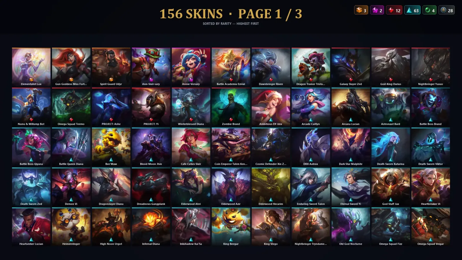 [LoL] | TR | Level 500 | Emerald III | 173 Champions | 156 Skins | 32,807 BE — LoL account