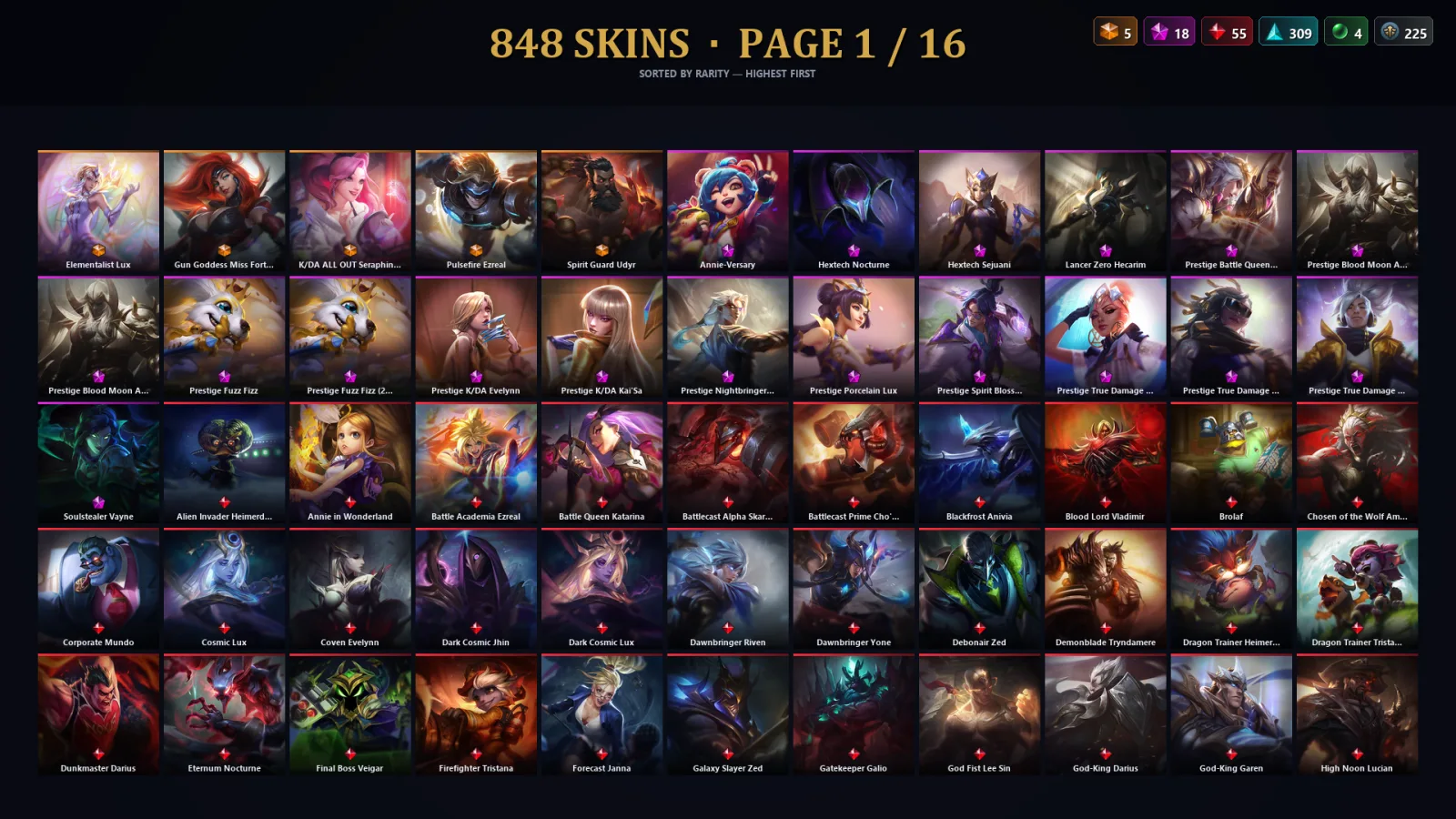 [LoL] | EUW | Level 500 | Gold III | 172 Champions | 816 Skins | 112,350 BE