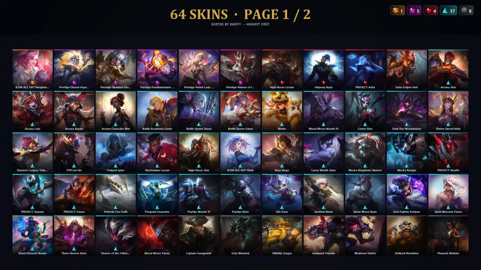[LoL] | TR | Level 141 | Bronze I | 158 Champions | 64 Skins | 29,725 BE