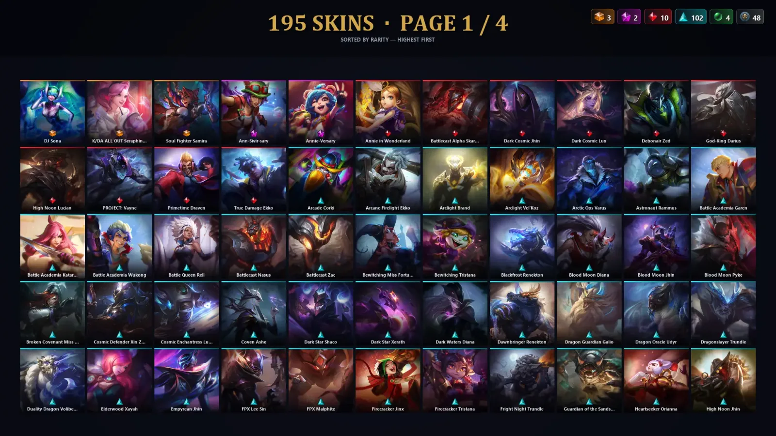 [LoL] | TR | Level 360 | 172 Champions | 195 Skins | 91,076 BE — LoL account