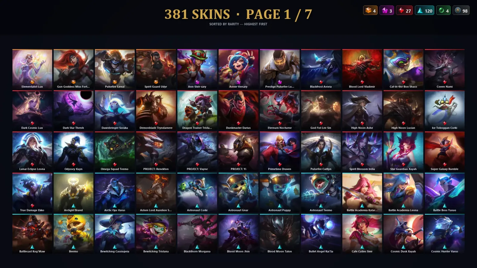 [LoL] | EUW | Level 423 | Diamond IV | 172 Champions | 381 Skins | 171,710 BE — LoL account