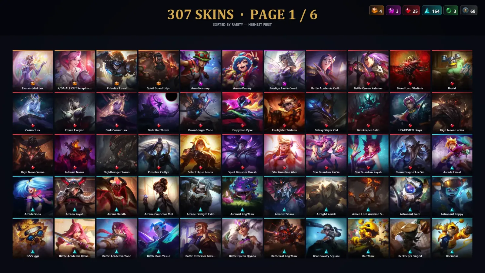 [LoL] | NA | Level 500 | 172 Champions | 307 Skins | 160,653 BE — LoL account