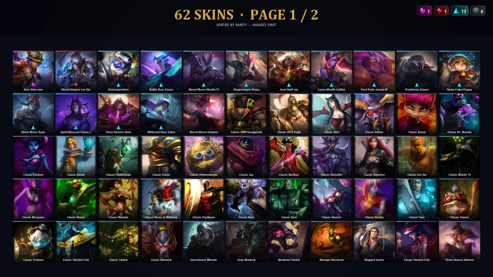 [LoL] | TR | Level 93 | Gold III | 102 Champions | 62 Skins
