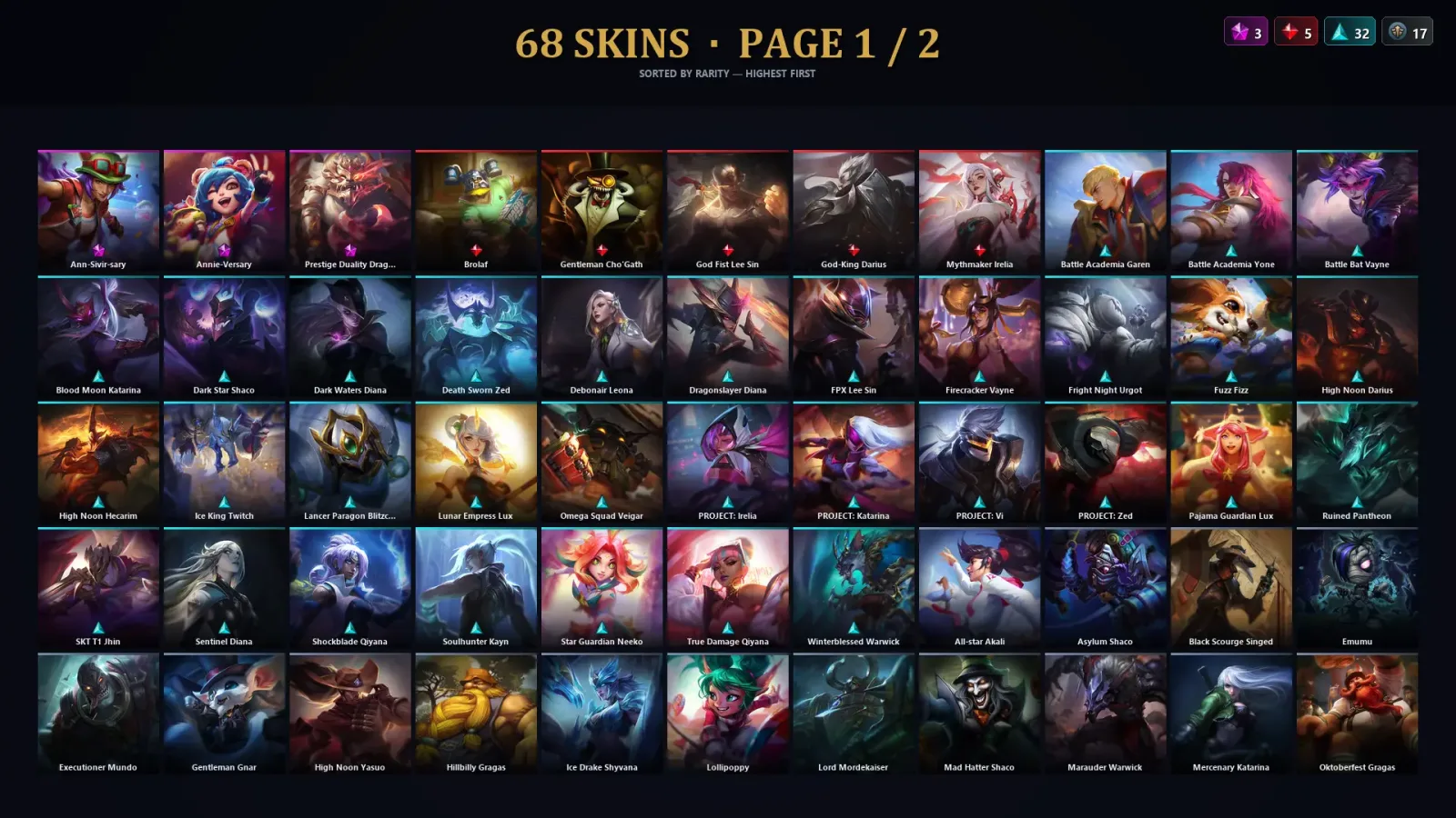 [LoL] | EUW | Level 191 | 99 Champions | 68 Skins | 26,636 BE — LoL account