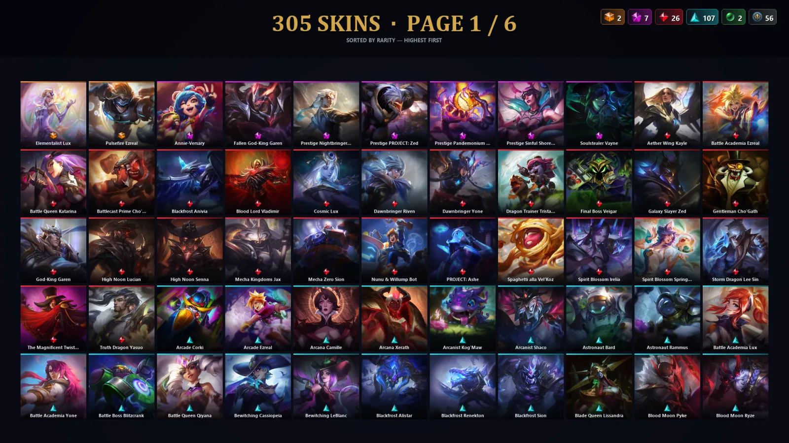 [LoL] | EUW | Level 354 | 173 Champions | 305 Skins | 84,841 BE