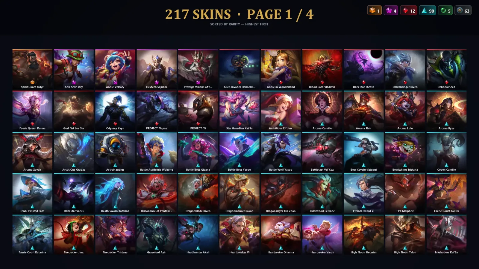 [LoL] | NA | Level 500 | 172 Champions | 217 Skins | 16,649 BE — LoL account