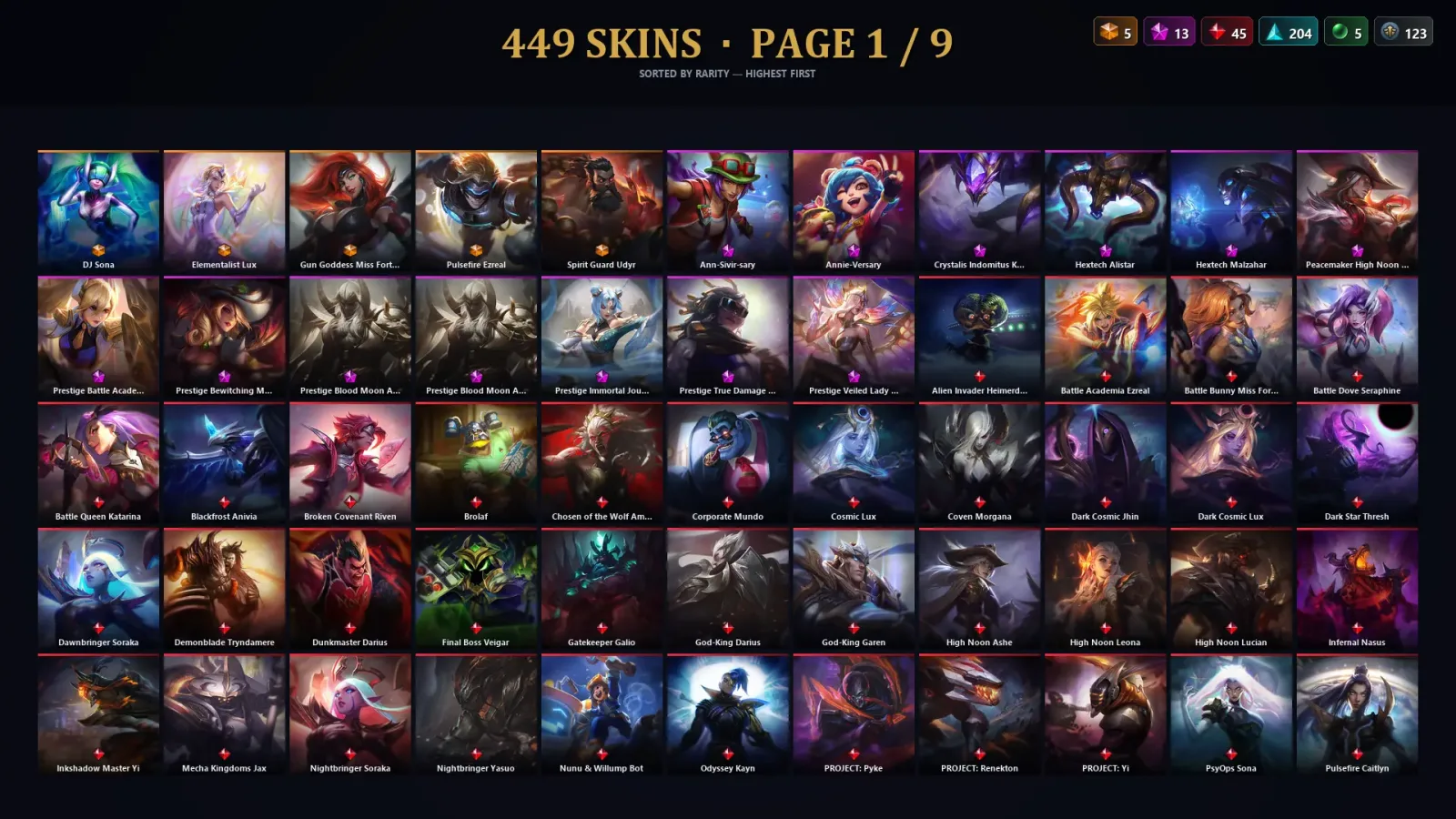 [LoL] | EUW | Level 347 | Gold III | 172 Champions | 449 Skins | 29,004 BE