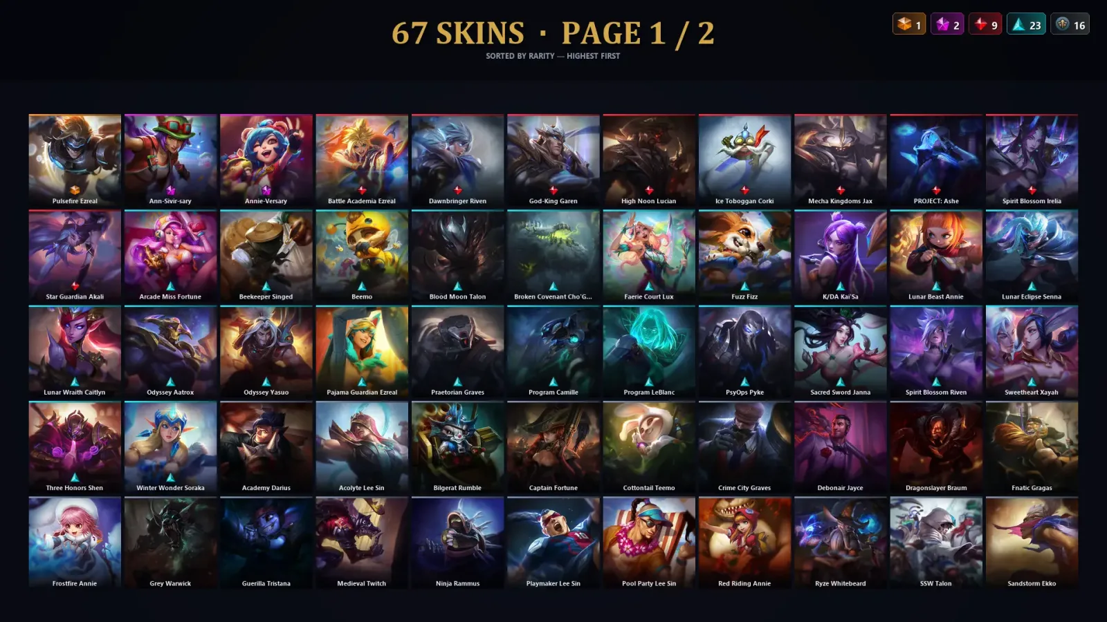 [LoL] | TR | Level 340 | Gold II | 173 Champions | 67 Skins | 22,033 BE
