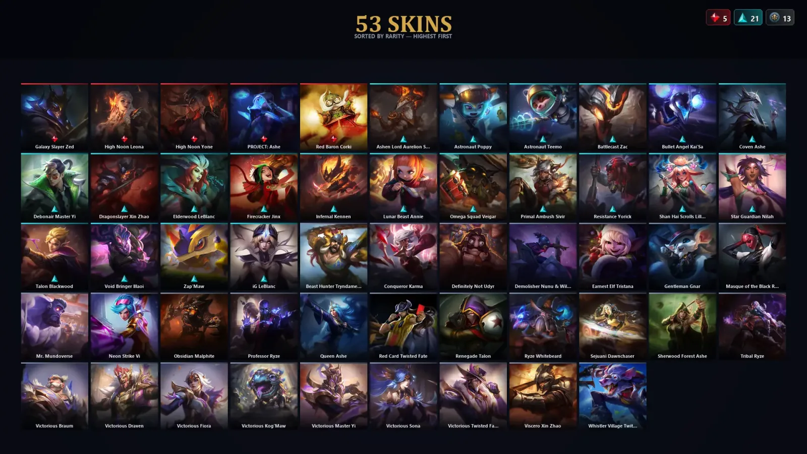 [LoL] | TR | Level 178 | Emerald III | 173 Champions | 53 Skins | 25,306 BE