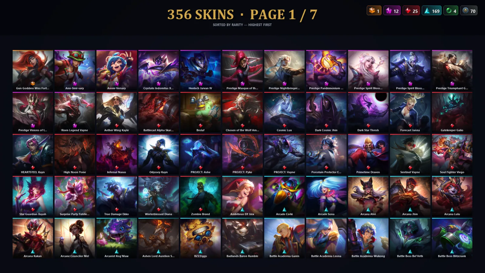 [LoL] | EUW | Level 500 | Platinum III | 173 Champions | 356 Skins | 18,655 BE