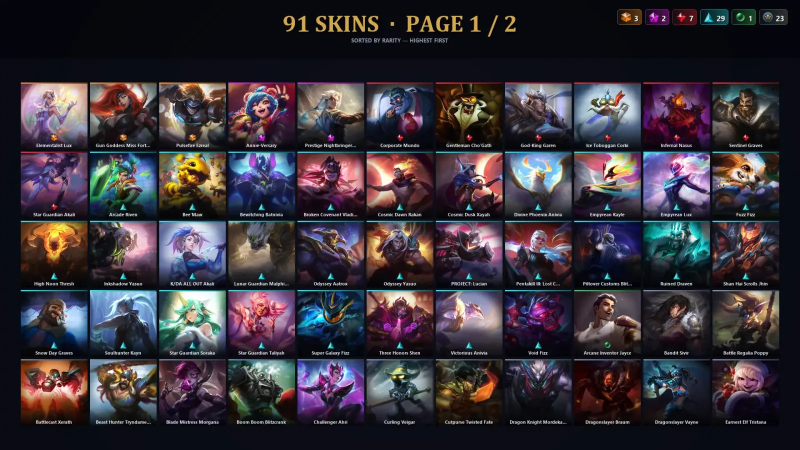 [LoL] | TR | Level 215 | Platinum III | 169 Champions | 91 Skins
