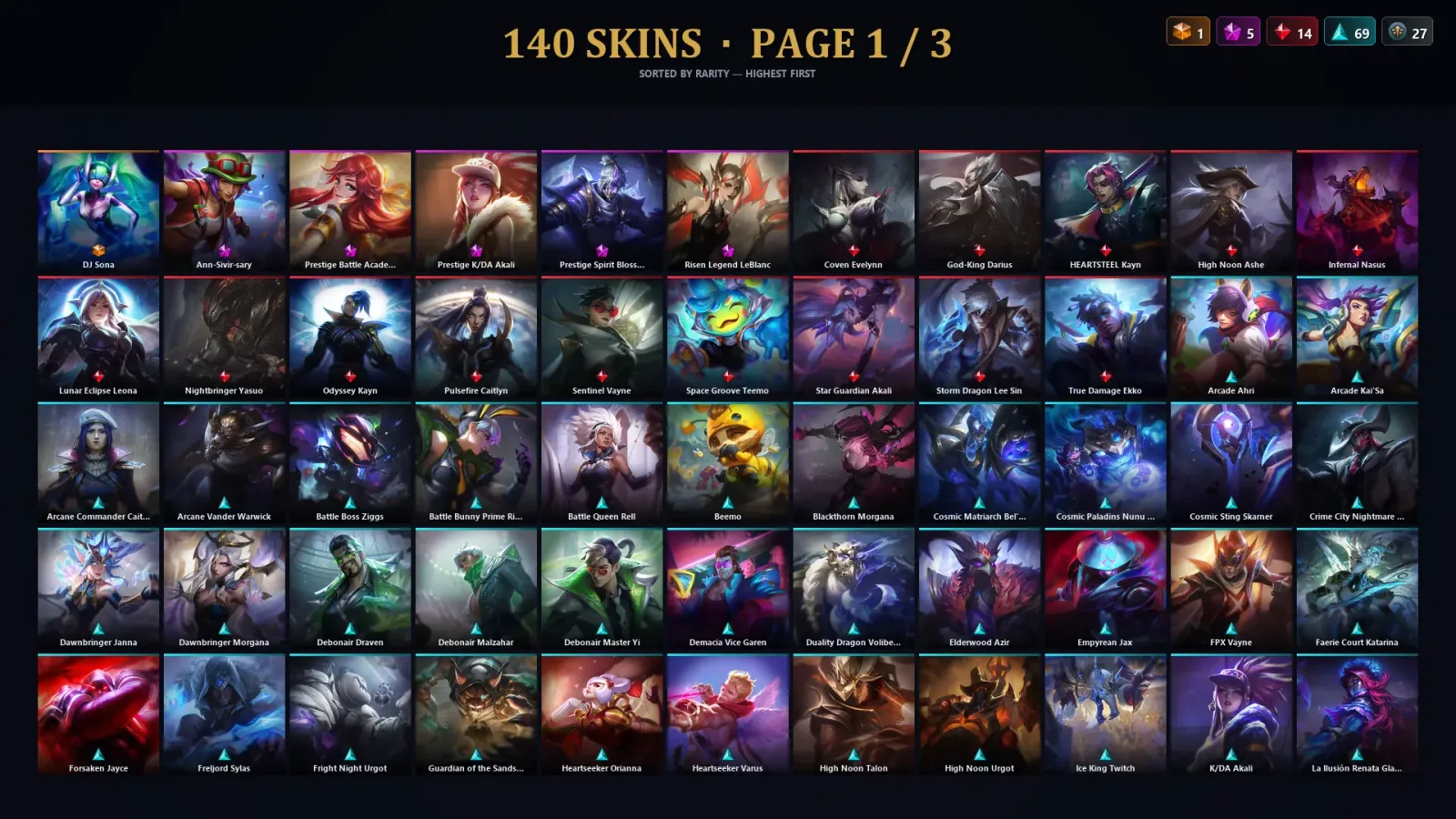 [LoL] | TR | Level 296 | Gold III | 172 Champions | 140 Skins | 90,896 BE — LoL account