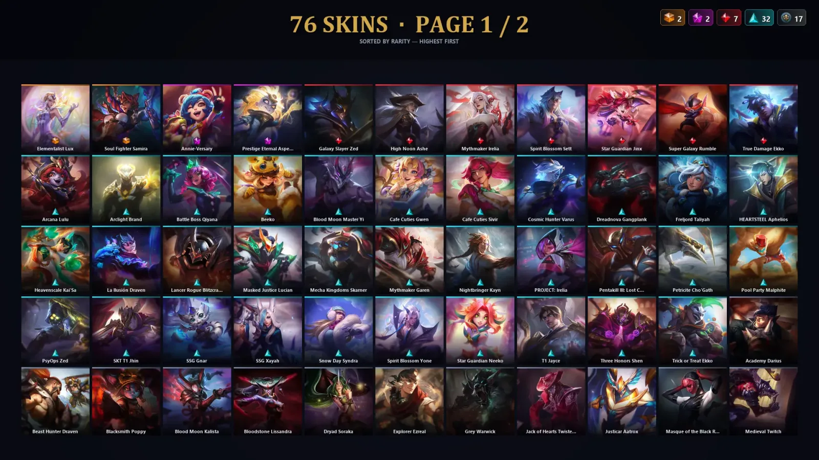 [LoL] | EUW | Level 211 | Emerald IV | 151 Champions | 76 Skins — LoL account