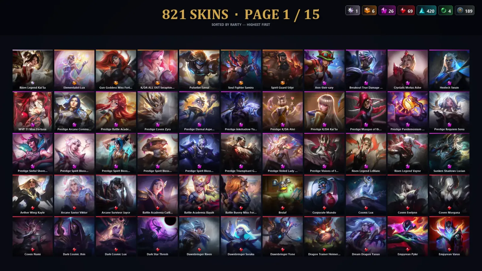 [LoL] | EUW | Level 500 | 173 Champions | 820 Skins | 58,757 BE