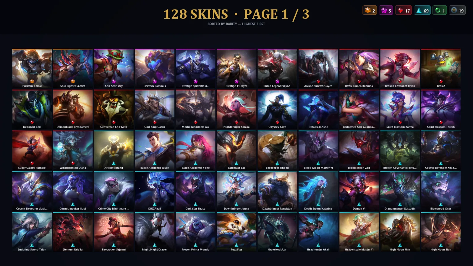 [LoL] | TR | Level 210 | Diamond IV | 148 Champions | 128 Skins | 43,326 BE