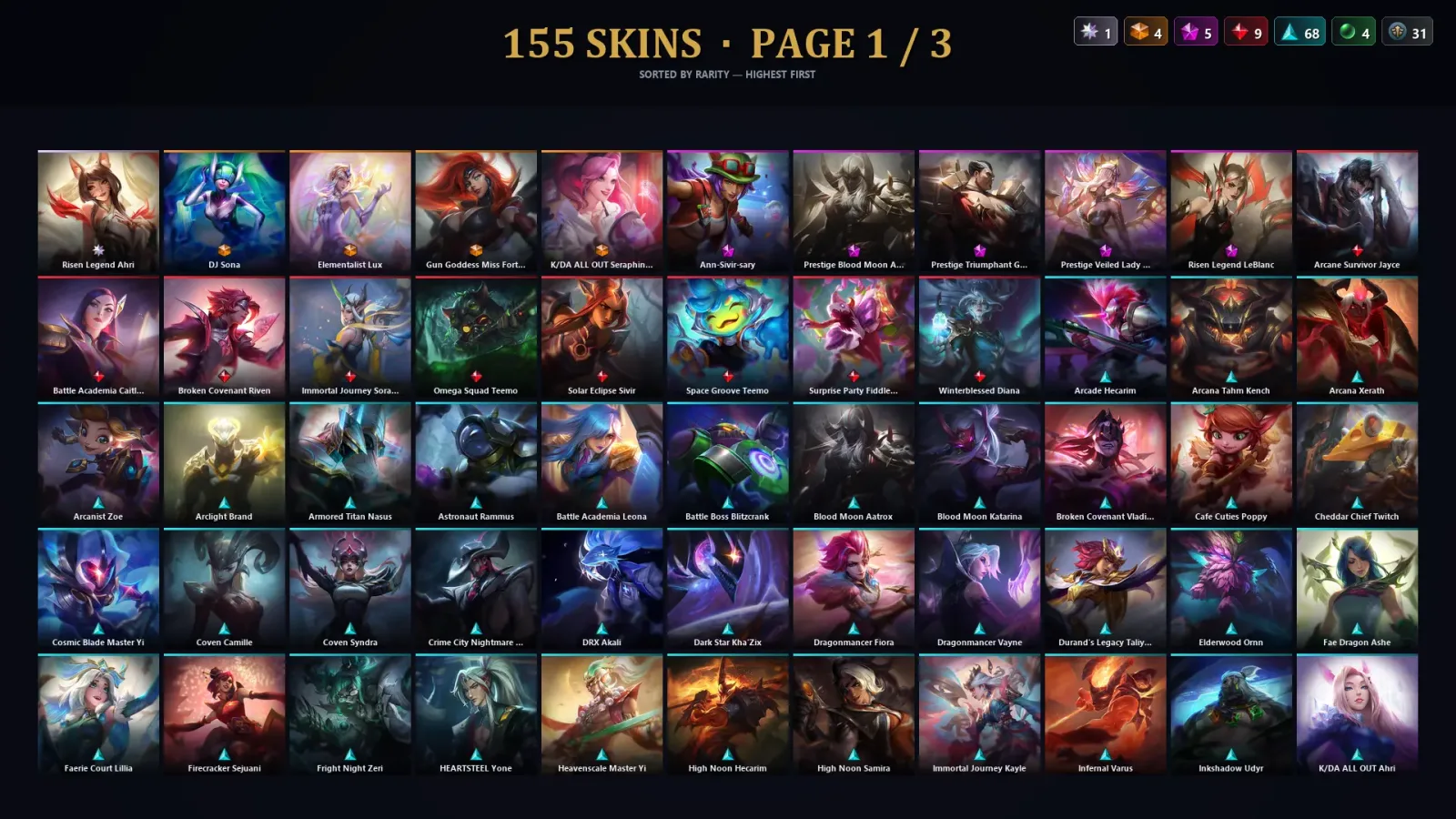 [LoL] | TR | Level 262 | Silver I | 173 Champions | 155 Skins | 69,347 BE