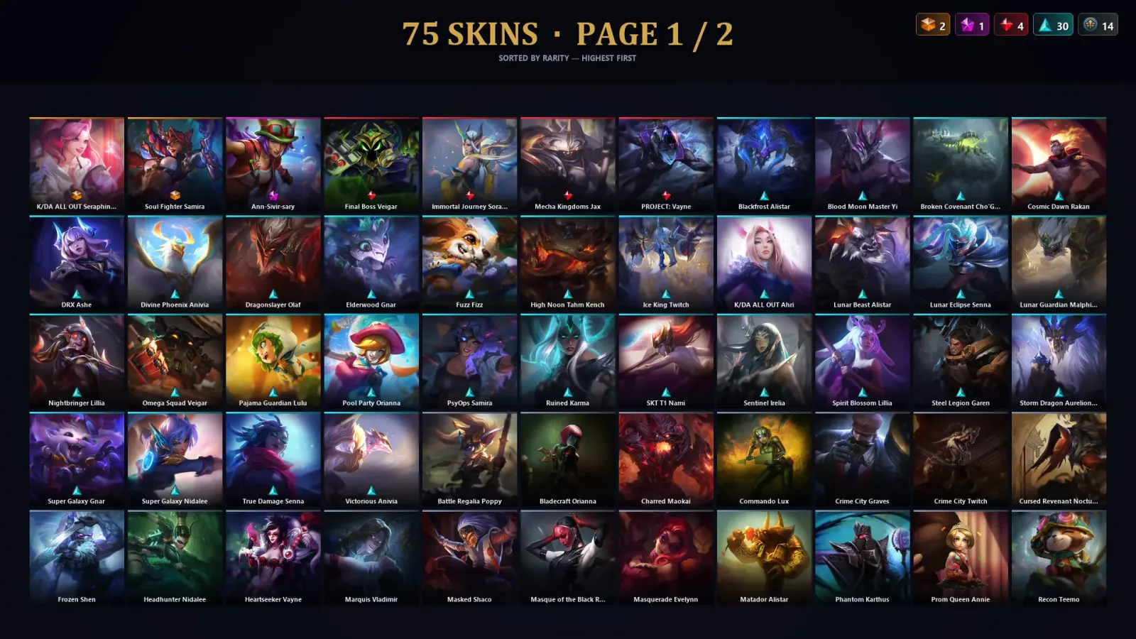 [LoL] | TR | Level 413 | Diamond IV | 123 Champions | 75 Skins | 276,660 BE — Lunar Guardian Malphite