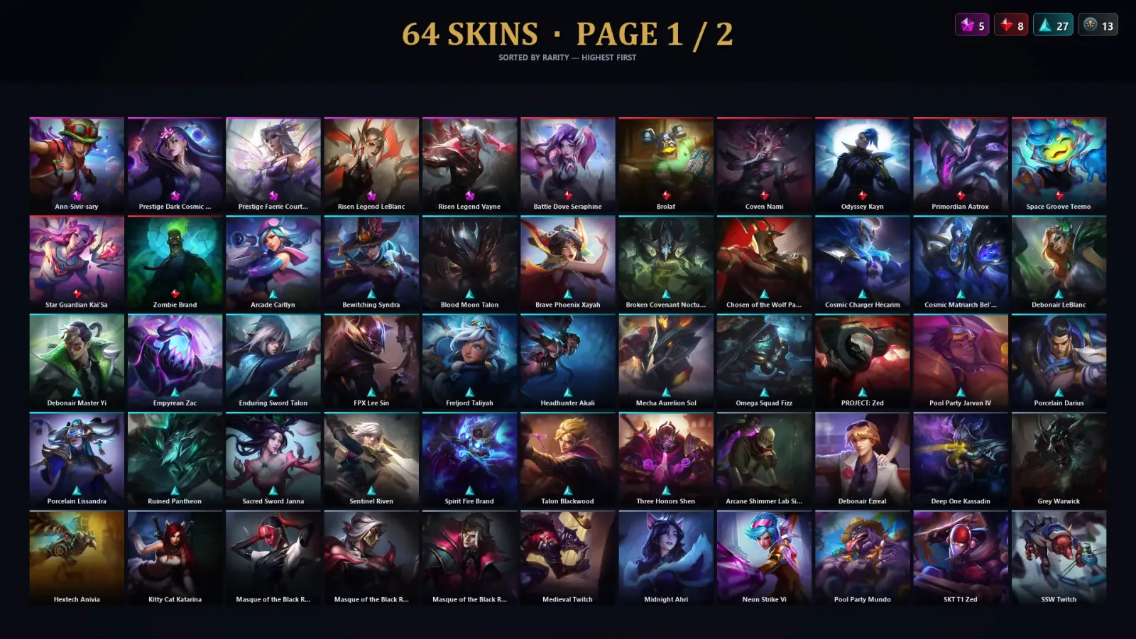 [LoL] | TR | Level 188 | Diamond II | 164 Champions | 64 Skins