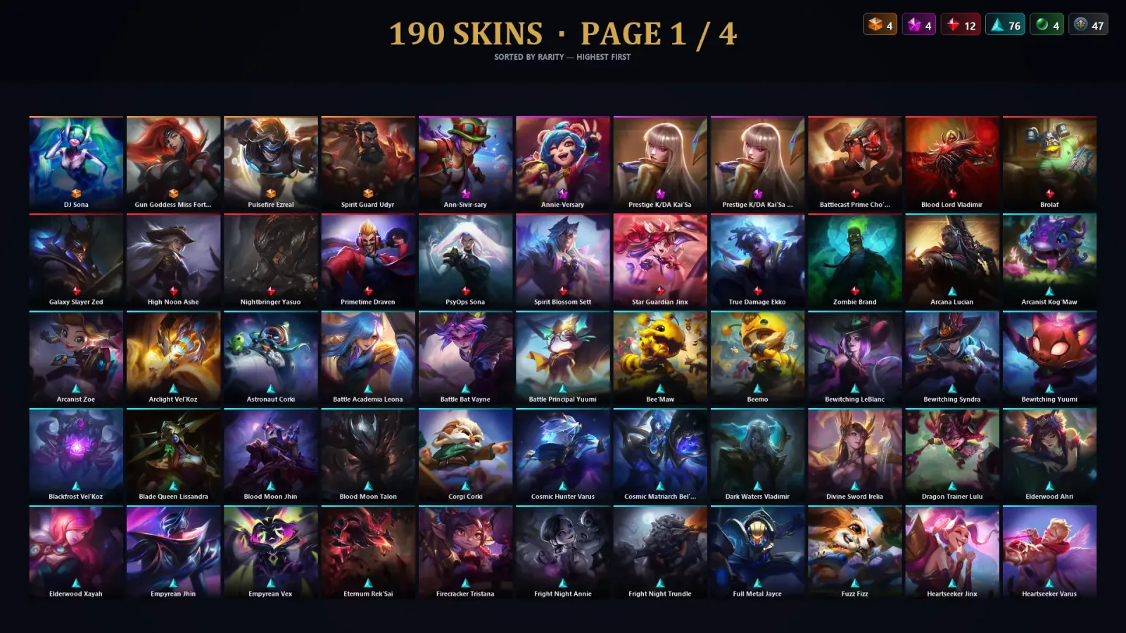[LoL] | TR | Level 455 | 173 Champions | 190 Skins | 358,414 BE