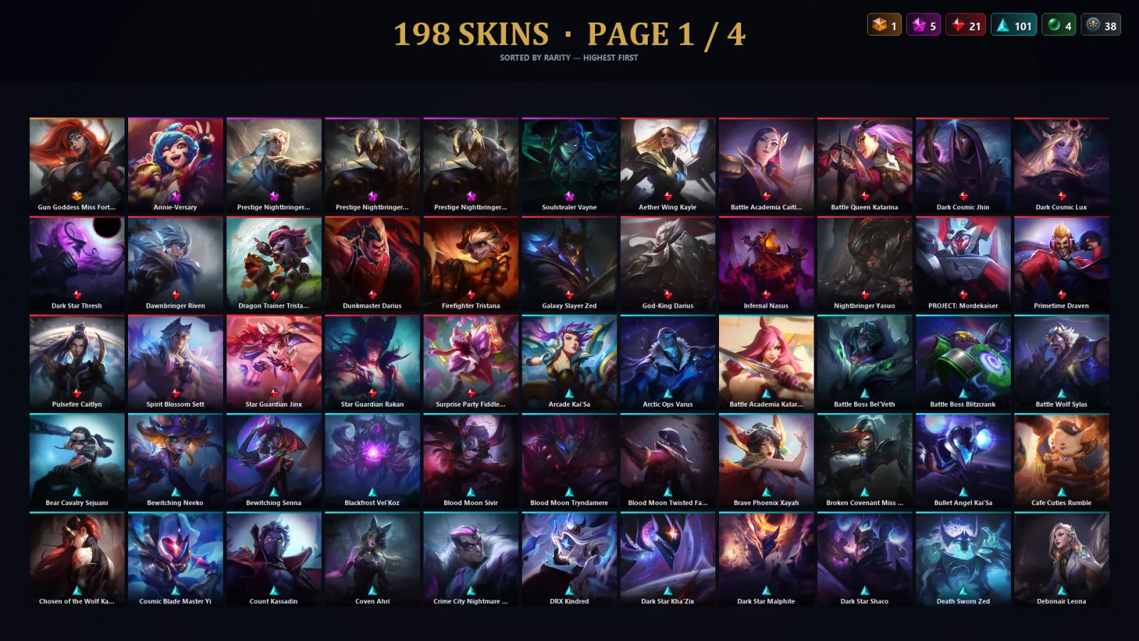 [LoL] | TR | Level 380 | Gold III | 173 Champions | 198 Skins | 98,039 BE
