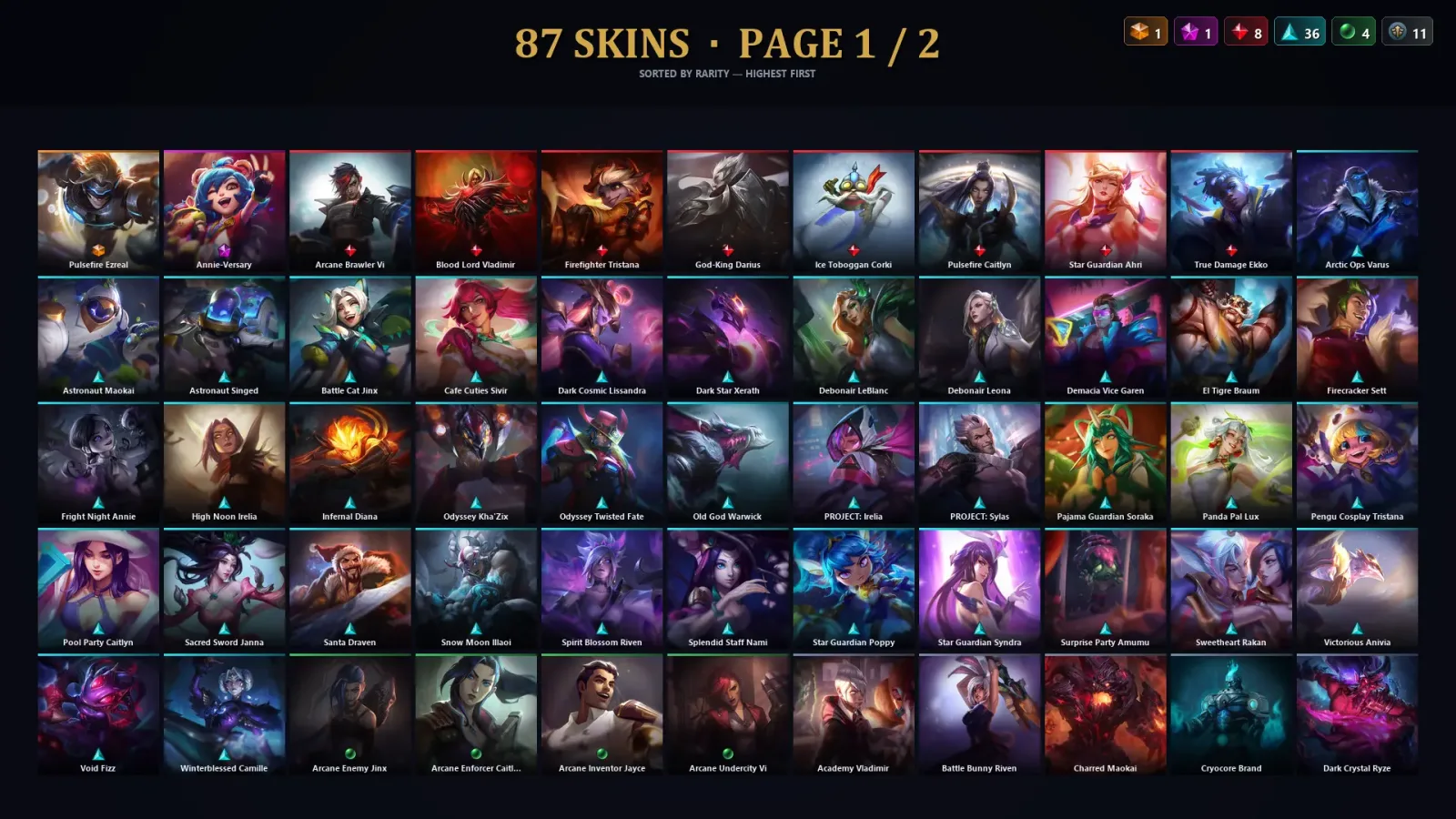 [LoL] | TR | Level 198 | Platinum IV | 159 Champions | 87 Skins | 33,847 BE — LoL account