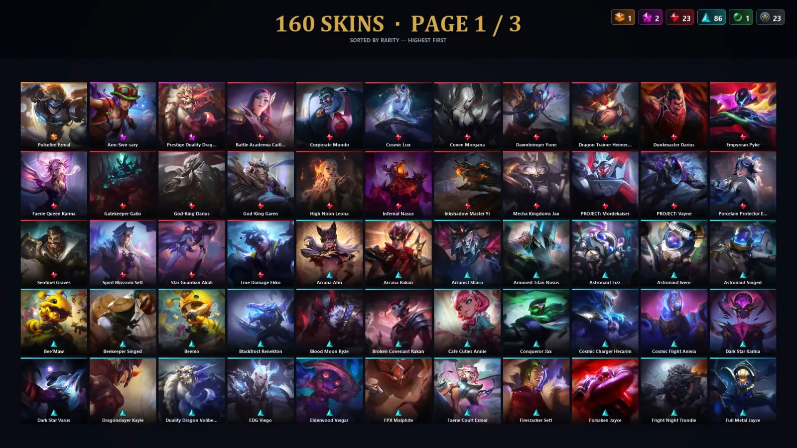 [LoL] | TR | Level 500 | Platinum II | 172 Champions | 160 Skins | 273,675 BE — LoL account