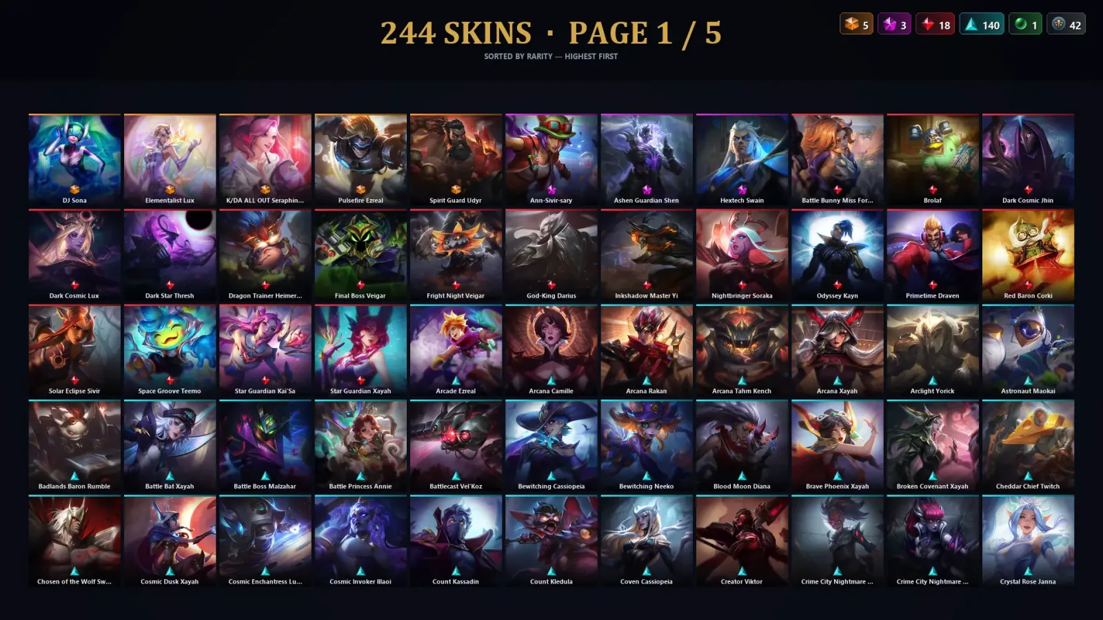 [LoL] | NA | Level 500 | 172 Champions | 244 Skins — LoL account