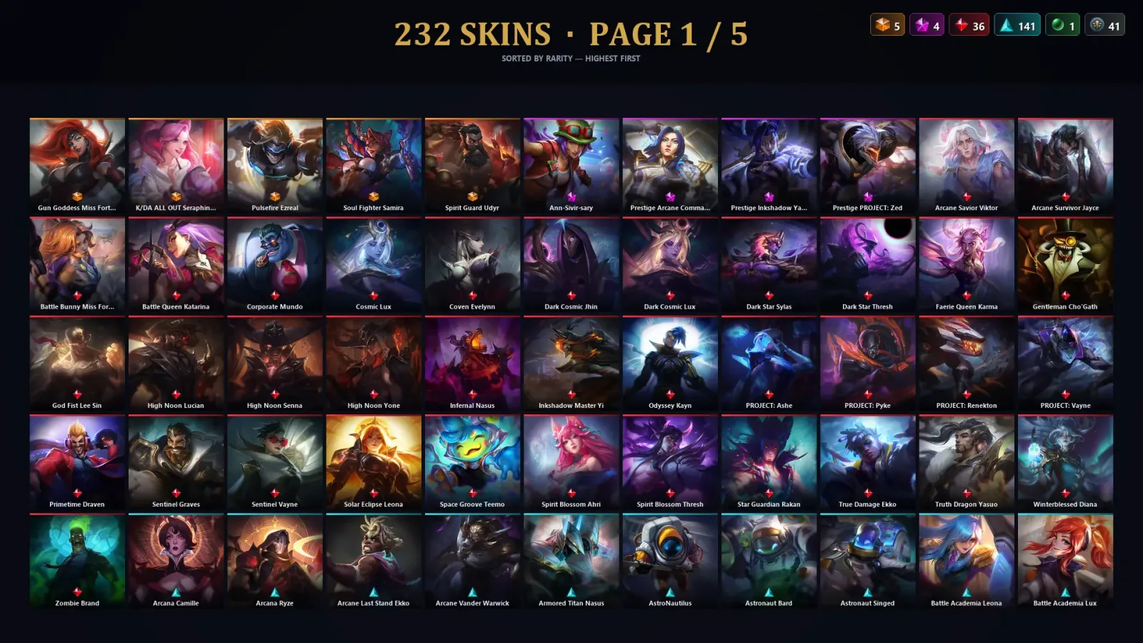 [LoL] | TR | Level 115 | Gold I | 156 Champions | 232 Skins — LoL account