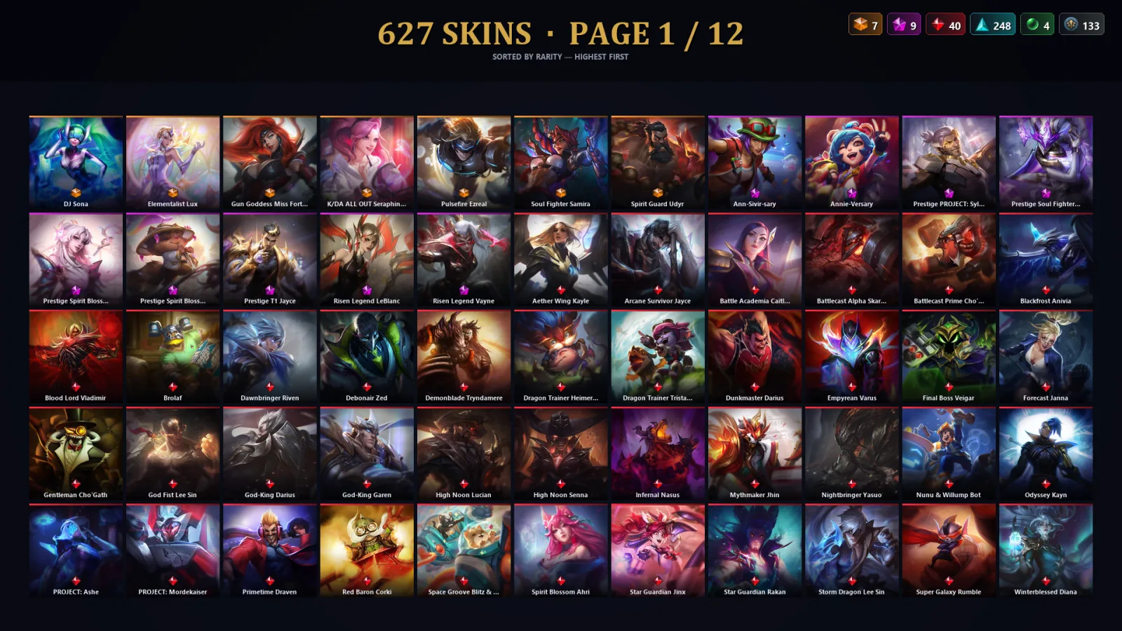[LoL] | EUW | Level 473 | 173 Champions | 627 Skins | 453,796 BE