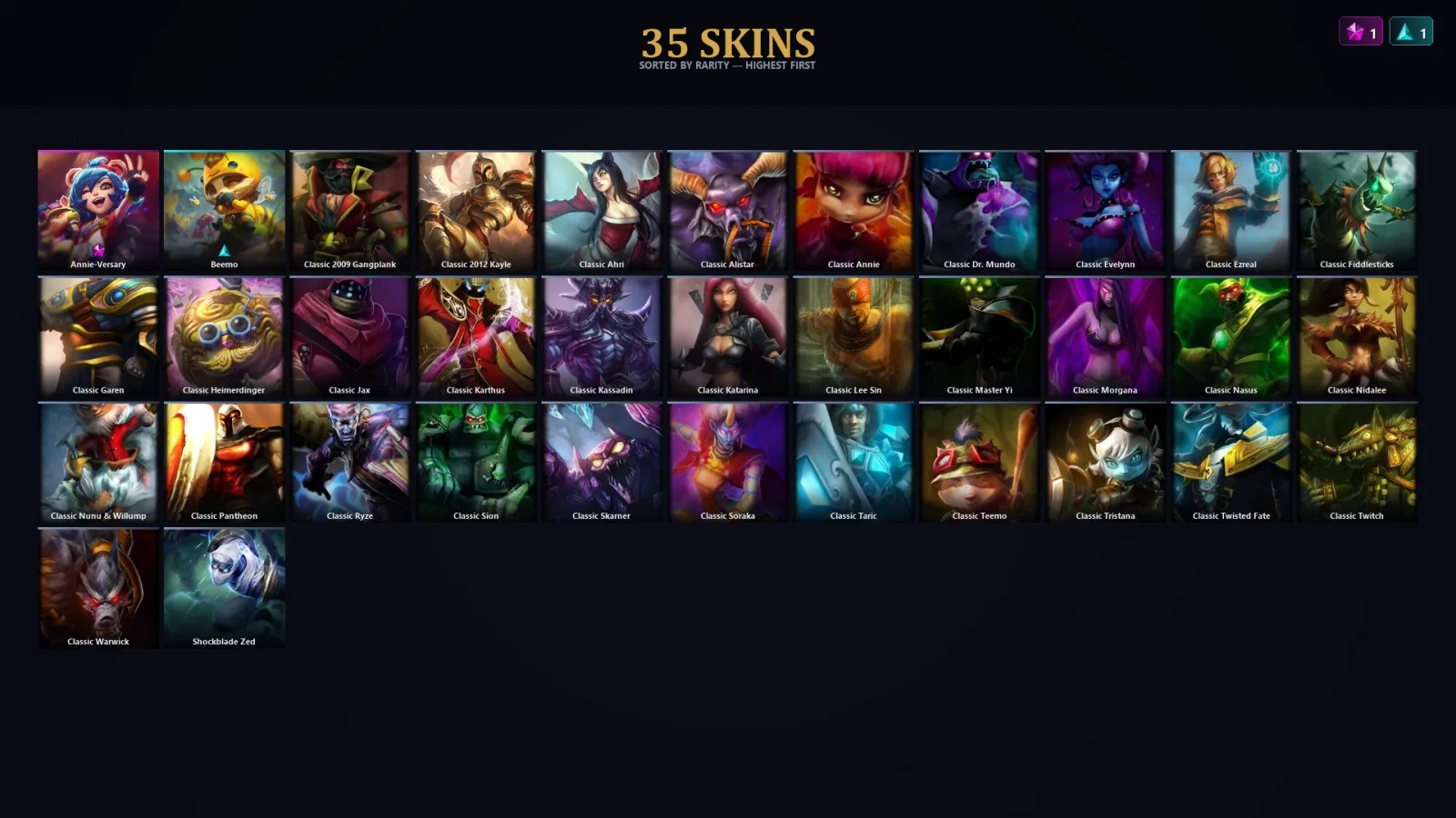 [LoL] | TR | Level 30 | 35 Champions | 35 Skins | 17,425 BE