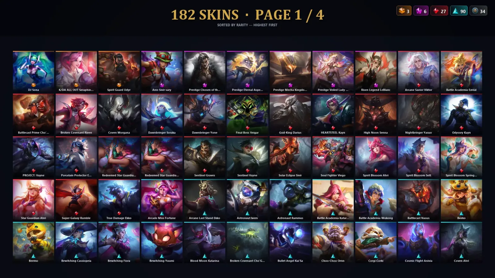 [LoL] | TR | Level 390 | Diamond IV | 172 Champions | 182 Skins | 12,964 BE — LoL account