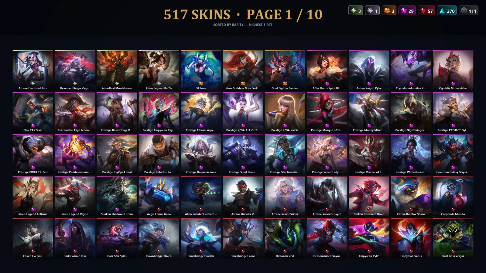 [LoL] | NA | Level 453 | 165 Champions | 517 Skins | 198,426 BE — LoL account