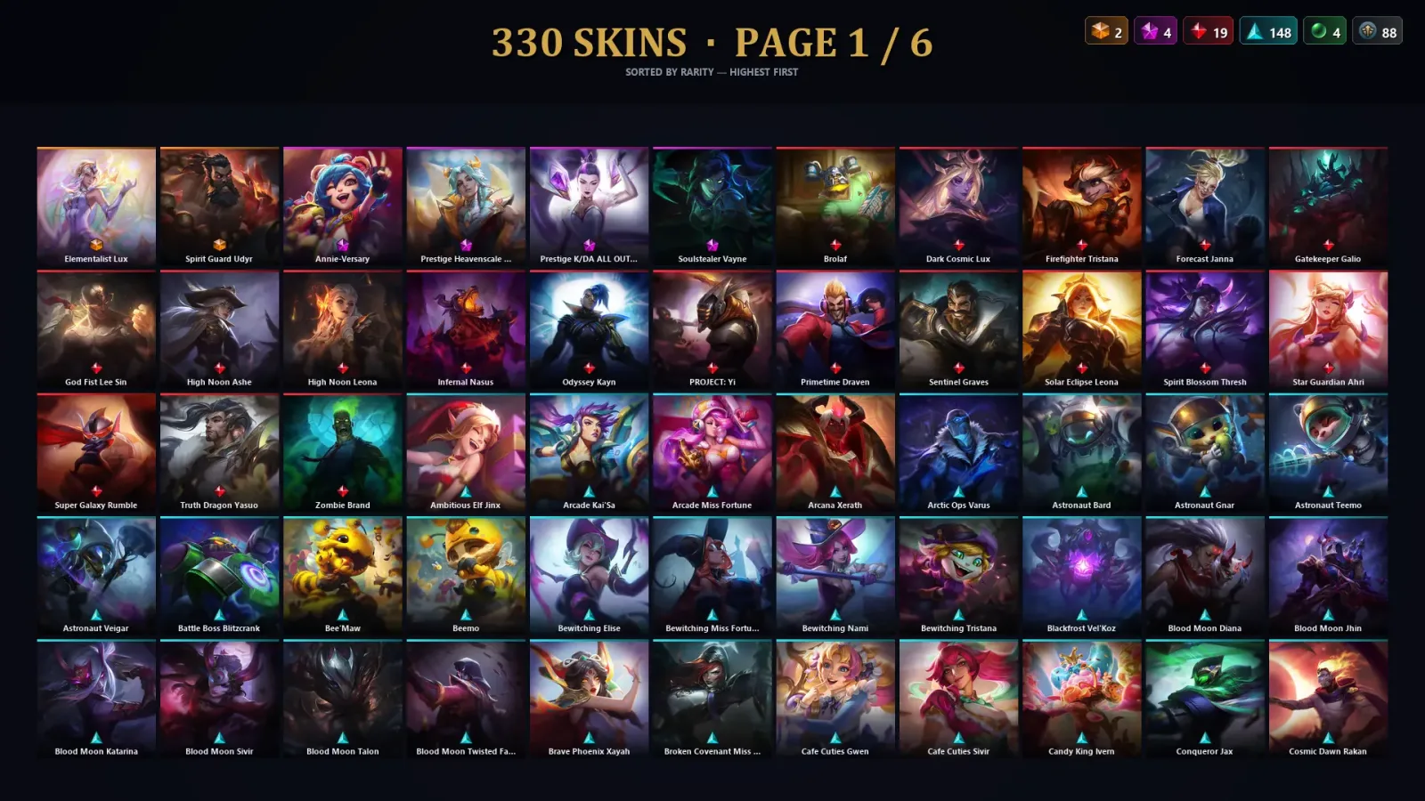 [LoL] | TR | Level 500 | Emerald II | 172 Champions | 330 Skins | 14,933 BE — LoL account