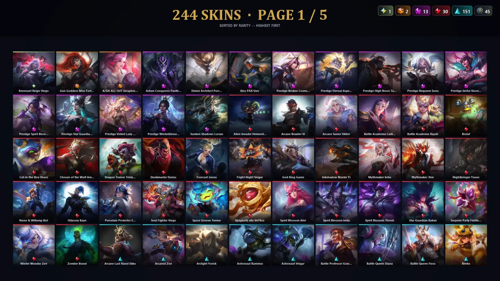 [LoL] | EUW | Level 89 | Gold II | 147 Champions | 244 Skins