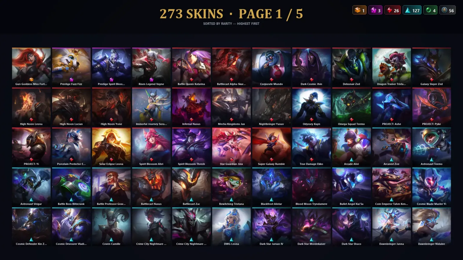 [LoL] | EUW | Level 371 | 172 Champions | 273 Skins | 141,285 BE — LoL account
