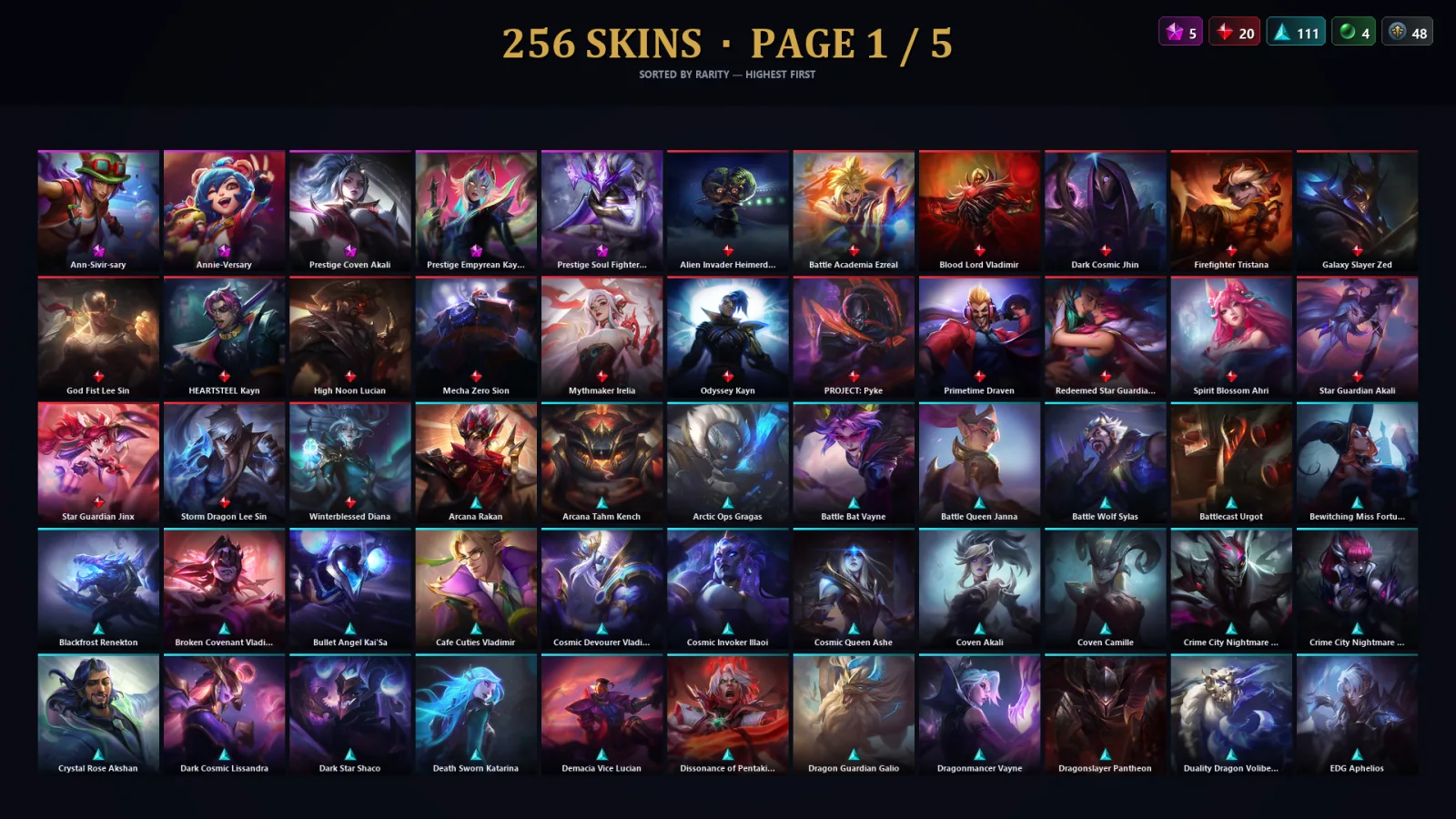 [LoL] | NA | Level 500 | 173 Champions | 224 Skins | 68,432 BE