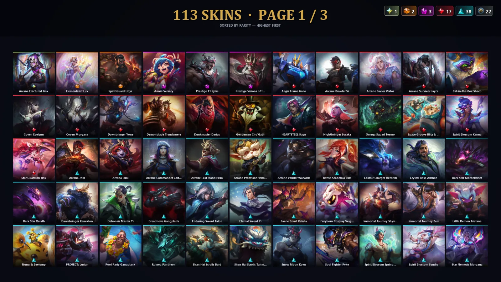 [LoL] | EUW | Level 227 | Platinum III | 173 Champions | 113 Skins | 85,408 BE