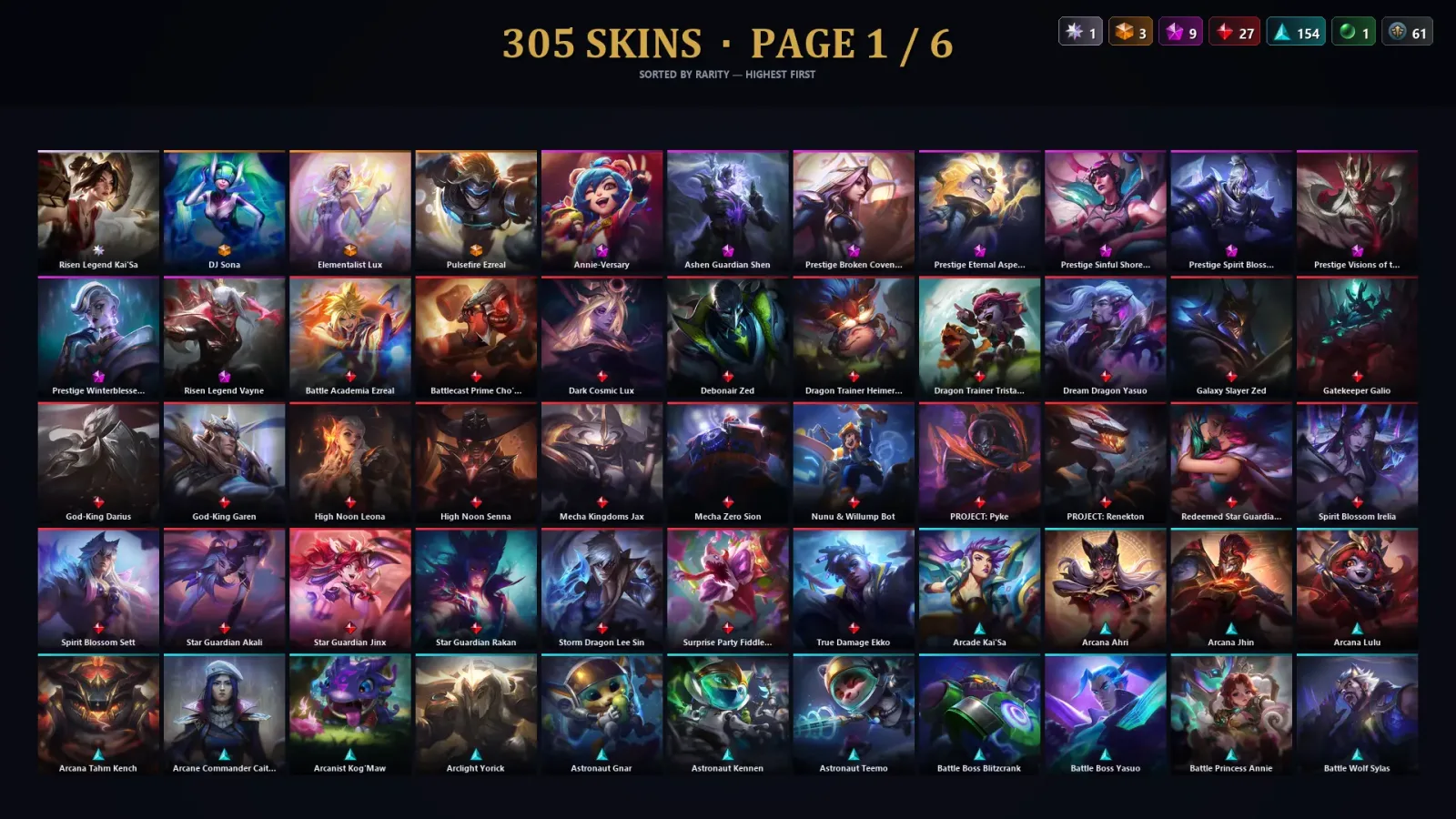 [LoL] | NA | Level 412 | 173 Champions | 305 Skins | 49,301 BE