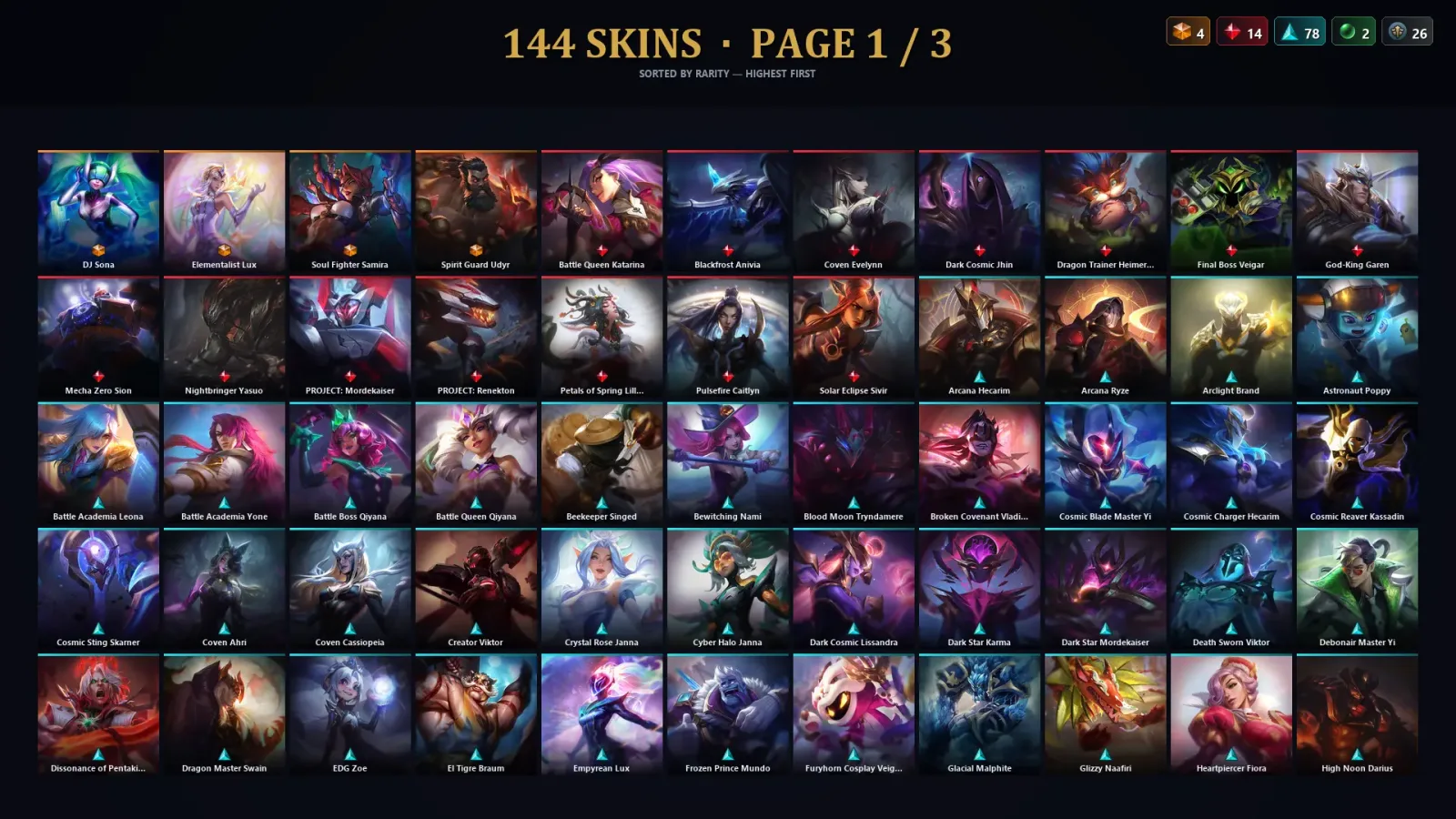 [LoL] | TR | Level 361 | Emerald III | 173 Champions | 144 Skins | 106,870 BE