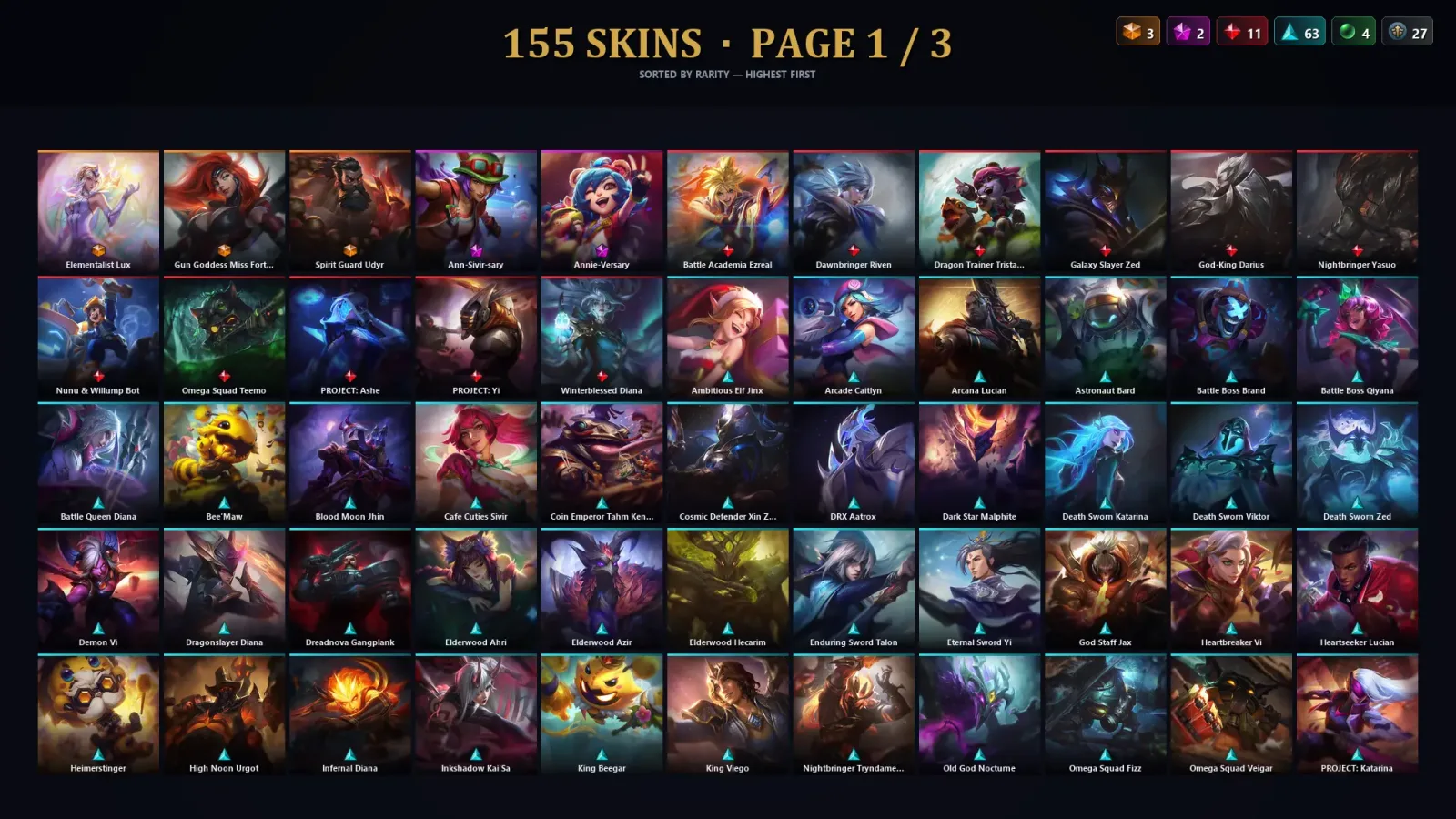 [LoL] | TR | Level 500 | Emerald III | 172 Champions | 155 Skins | 24,662 BE — LoL account