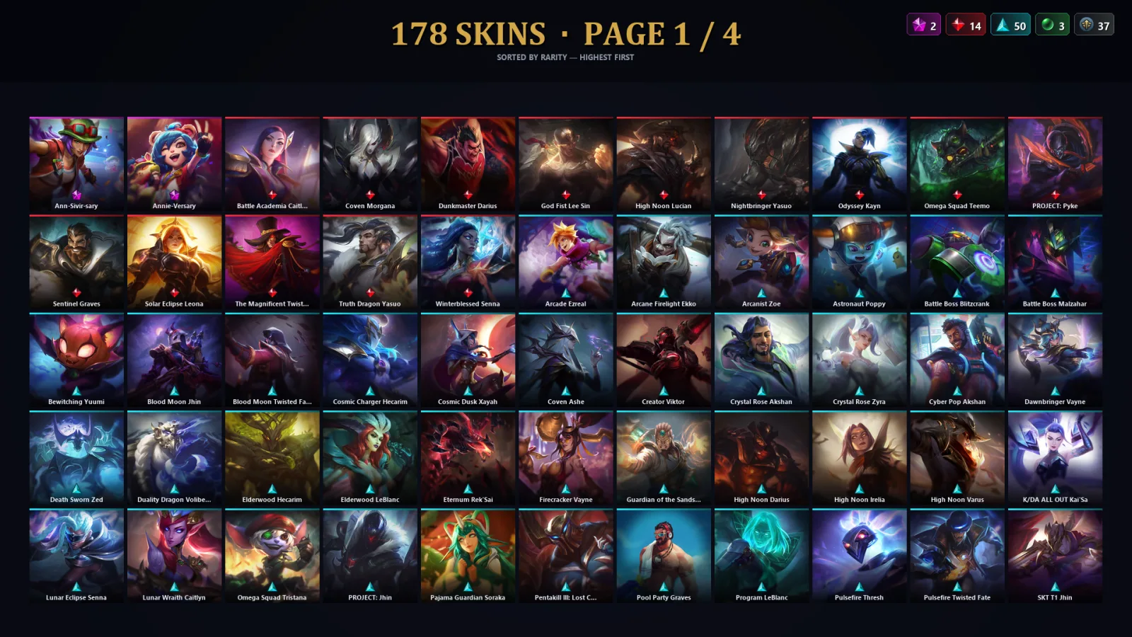 [LoL] | TR | Level 500 | Platinum II | 172 Champions | 178 Skins | 171,280 BE