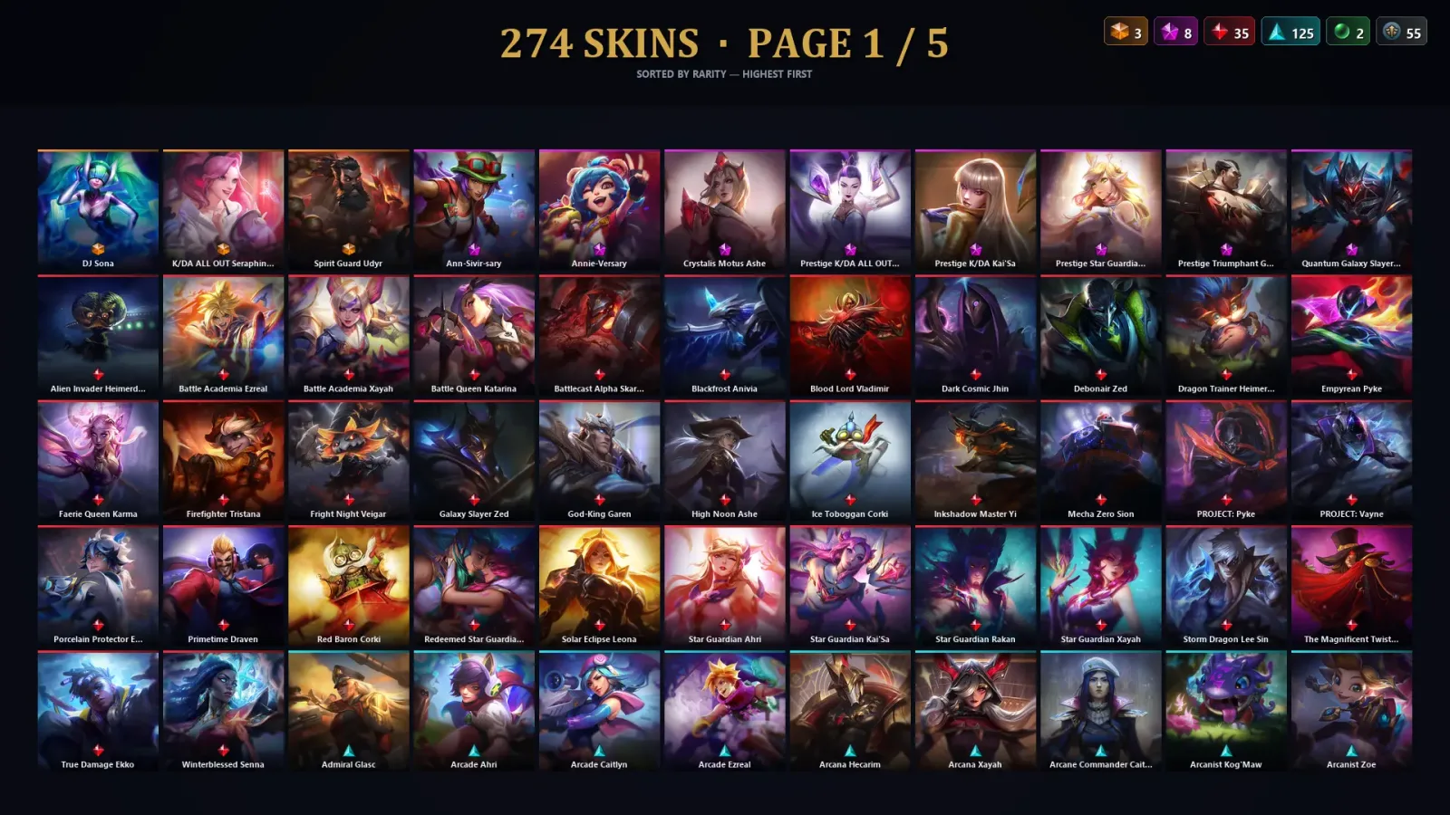 [LoL] | NA | Level 500 | 172 Champions | 274 Skins | 12,405 BE