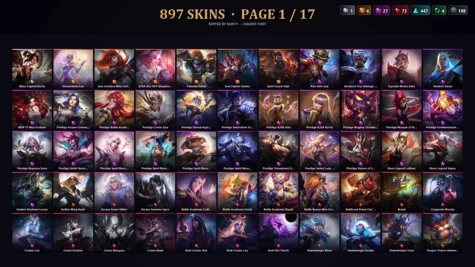 [LoL] | NA | Level 500 | 173 Champions | 864 Skins | 85,962 BE