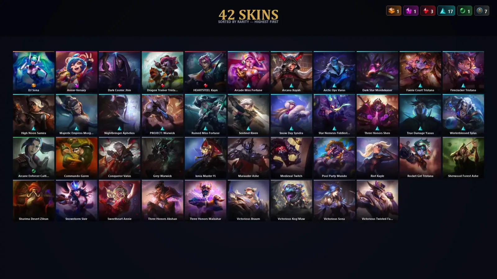 [LoL] | TR | Level 79 | Diamond IV | 95 Champions | 42 Skins | 24,331 BE