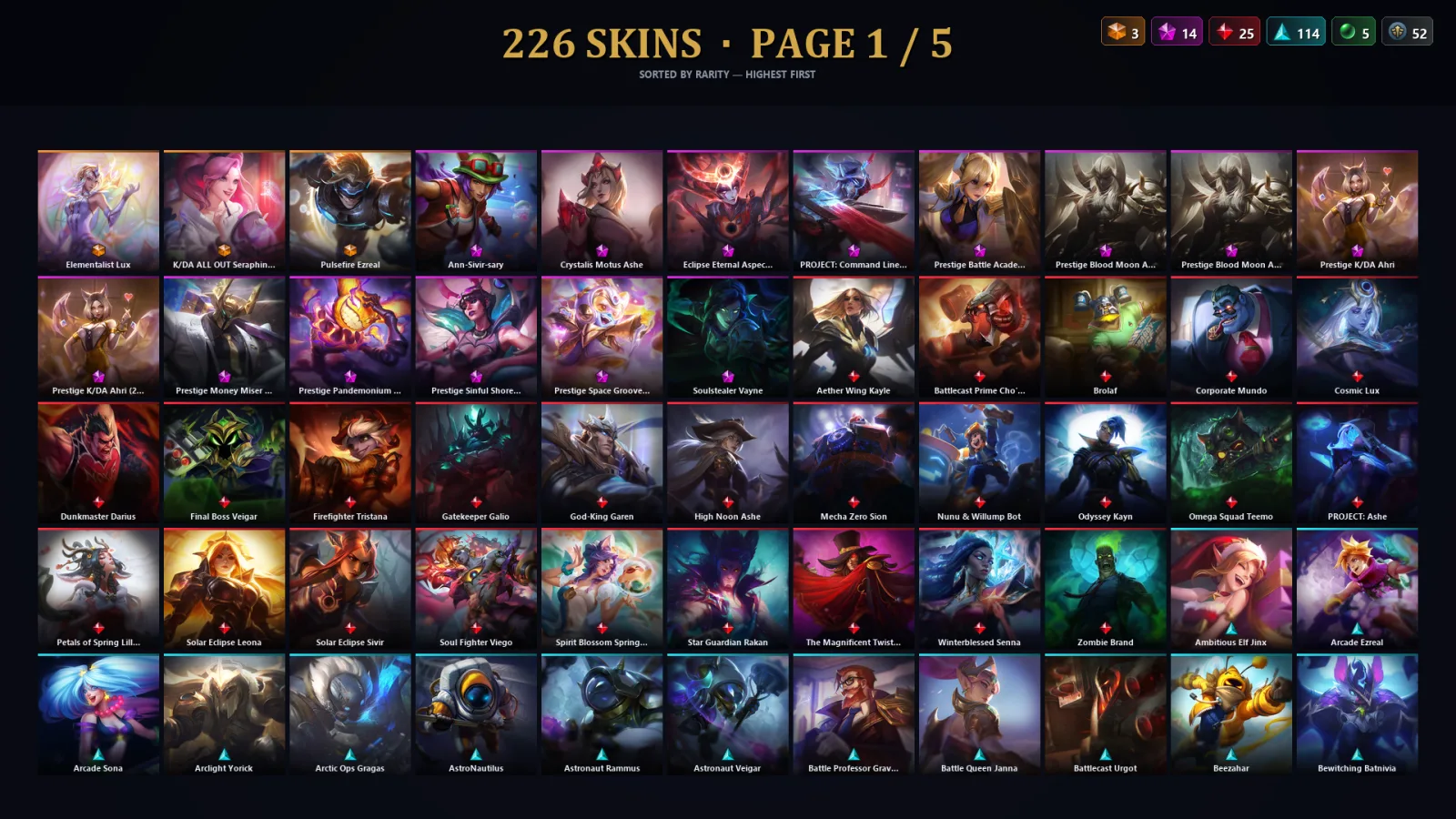 [LoL] | NA | Level 148 | 173 Champions | 226 Skins | 24,299 BE