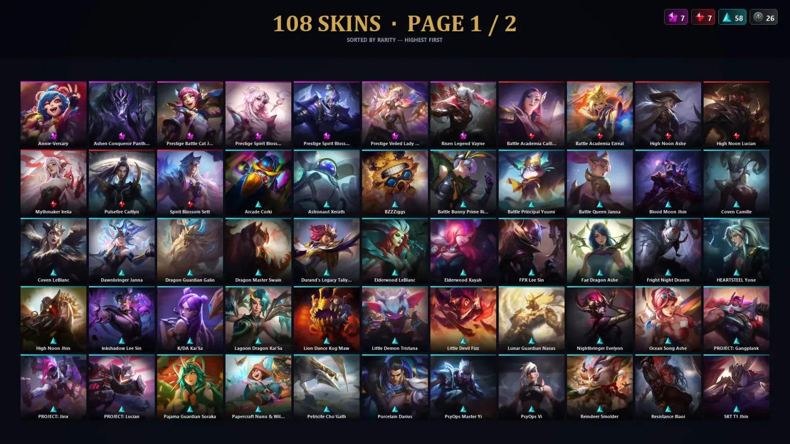 [LoL] | EUW | Level 180 | Emerald IV | 159 Champions | 108 Skins | 29,166 BE