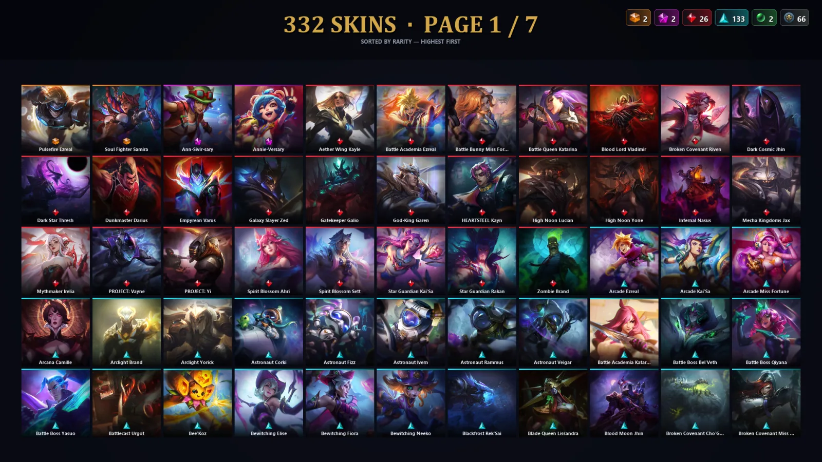 [LoL] | NA | Level 500 | 173 Champions | 300 Skins | 49,099 BE