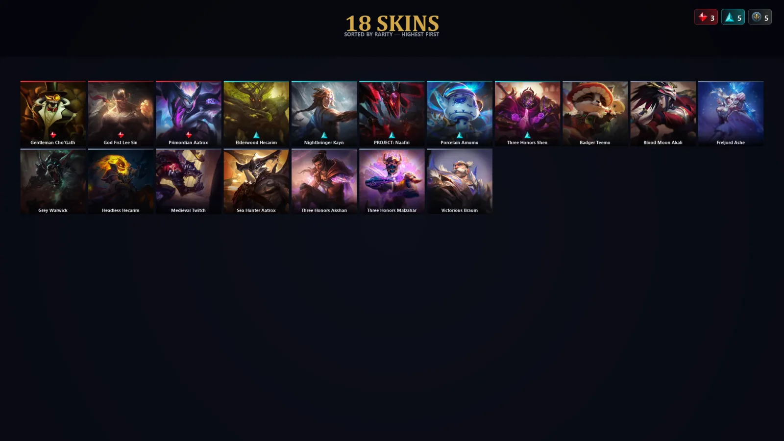 [LoL] | EUW | Level 50 | Diamond III | 63 Champions | 18 Skins | 12,085 BE
