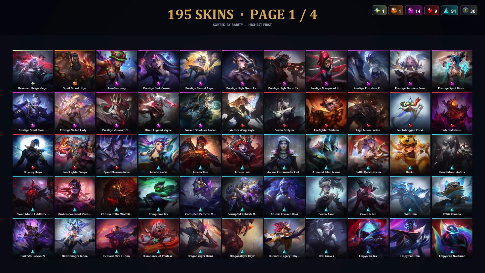 [LoL] | TR | Level 182 | Emerald IV | 173 Champions | 163 Skins | 48,007 BE