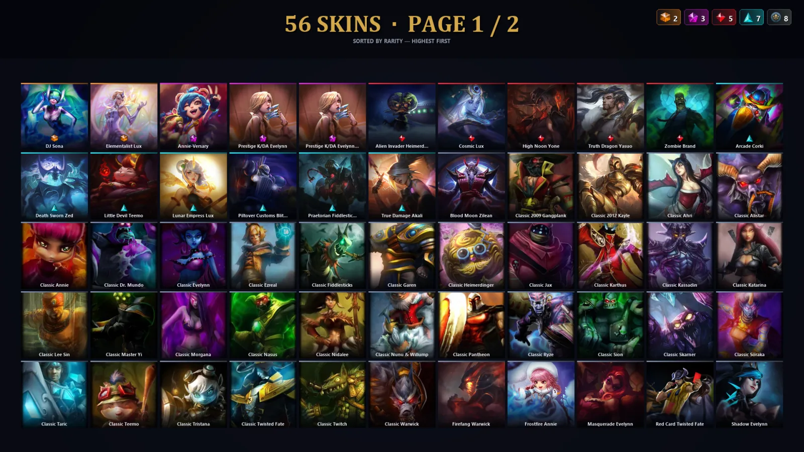 [LoL] | TR | Level 70 | 52 Champions | 24 Skins